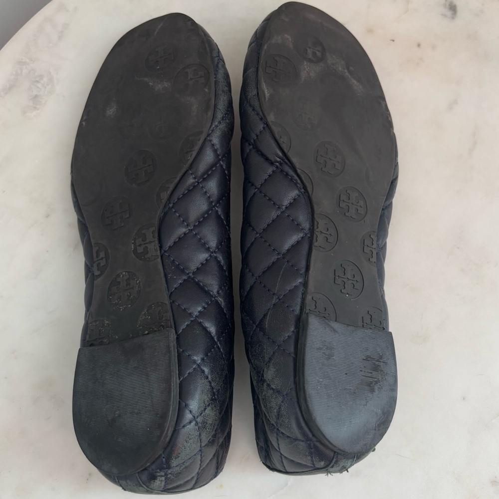 Tory Burch Black Quinn Quilted Round Toe Leather Ballet Flats Size 8 - Picture 10 of 10